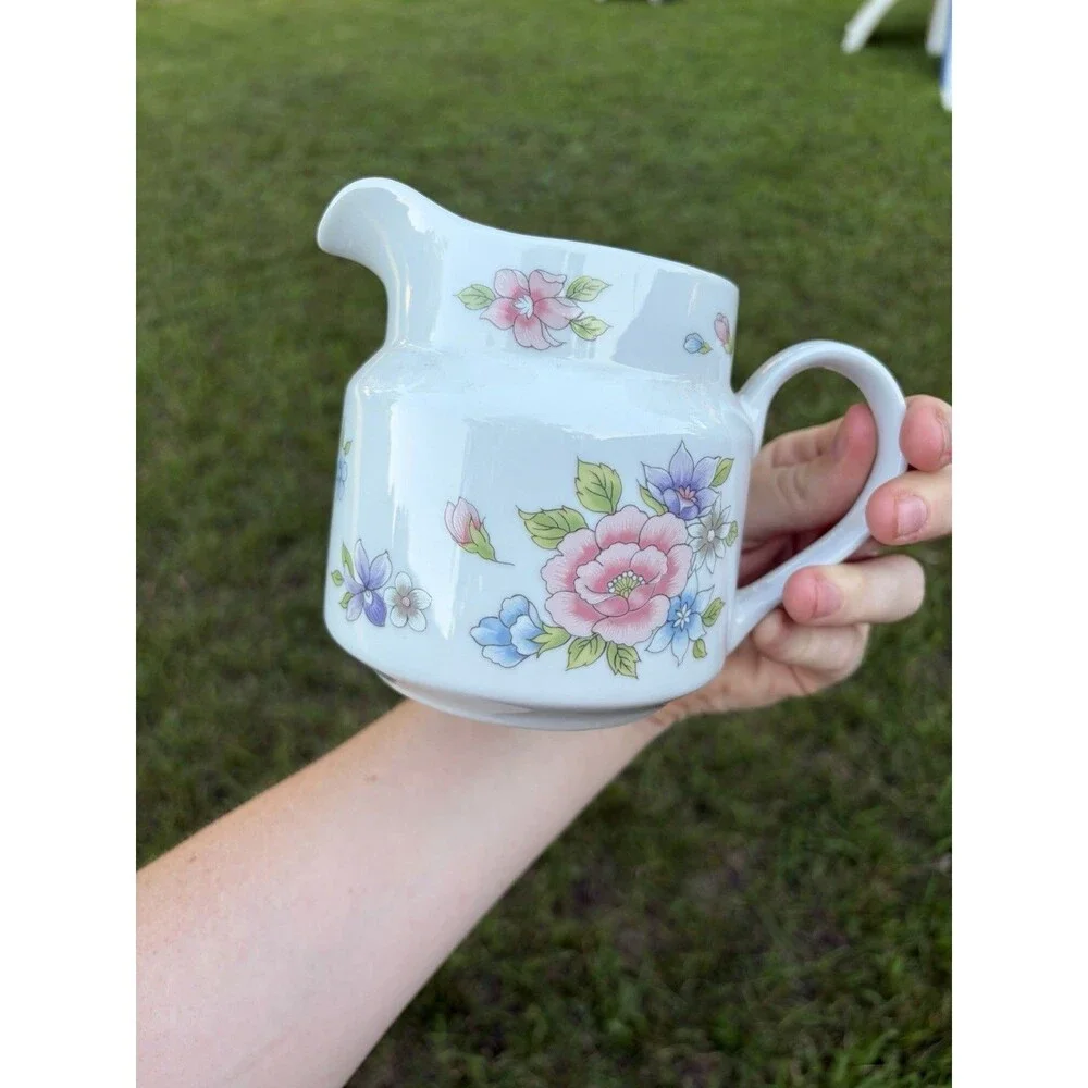 FTD Especially for You Floral Ceramic Creamer Pitcher White Glossy Japan 1989